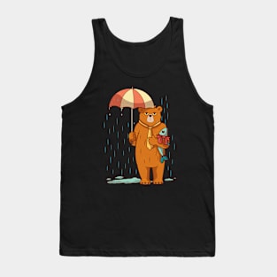 Bear in the middle of Rain, Vintage Retro Style Tank Top